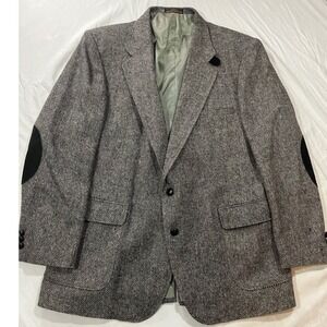 Barrington Mens 48L Tweed Blazer Herringbone Sport Coat Elbow Patches Pure Wool